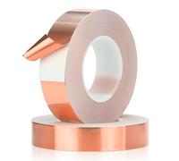 2 Rolls Copper Foil Tape, 20 M x 10mm Self-adhesive Dual Conductive Copper Strips, Slug Snail Repellent, Pest Deterrent Barrier Tape for EMI Shielding Stained Glass Electrical Repair Plant Protection