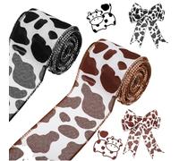 2 Rolls Cow Print Ribbon for Gift Wrapping, Black White Cows Print Fabric Cows Spot Ribbons Wrapping Paper Ribbons Animal Printing Wired Supplies for Gift Wreath Craft Theme Party Bow DIY