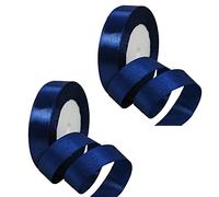 2 Rolls Dark Blue Satin Ribbon 20mm - Double Sided, Thick Fabric for Gift Wrapping, Crafting, Cake Decoration, Hair Bows, Weddings & Holidays