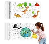 2 Rolls Drawing Paper Roll for Kids, 300 x 30 cm DIY Colouring Papers, Sticky Craft Colouring Sheets Painting Paper Roll for DIY Arts and Crafts, Party Gifts(Animal World, Dinosaur Park)