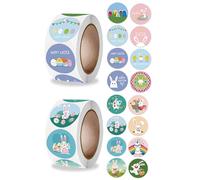 2 Rolls Easter Themed Stickers Self-Adhesive Decorative Labels with Rabbit Egg Designs for Cards Scrapbooks Envelopes and Gift Wrapping