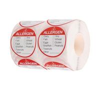 2 Rolls Food Allergen Warning Labels Roll, White Paper | Adhesive Backing, Waterproof Red Print, for Kitchens and Grocery Store Package Types