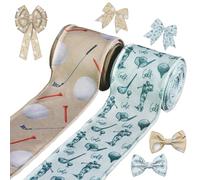 2 Rolls Golf Ribbon - 2.5 Inch x 5 Yards Each,Golf Balls & Tee Wired Edge Decorative Ribbon,Modern & Vintage Golf Theme for Gift Wrapping Father's Day Sports Party Decor Wreath DIY Crafts Bows Making