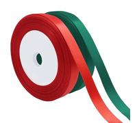 2 Rolls Green Red Satin Ribbon Set, 10mm Smooth Christmas Ribbons, Thin Xmas Fabric Ribbon for Crafting, Hair Bow, Bouquets,Cake,Xmas Tree Decorations, Wedding, Party (44M/Roll)