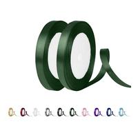 2 Rolls Green Ribbon 10mm for Gift Wrapping, 22M (24Yards) Double Sided Satin Ribbon Green Silk Ribbon Balloon Ribbon for Gift Wrapping Hair Crafts Birthday Party Cake Christmas Decorations DIY Sewing