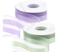 2 Rolls Half Organza Ribbon Half Satin Ribbon, 2.5 cm x 20 m Wide Gift Ribbon, Decorative Ribbon Green Purple, Silk Ribbon for DIY Crafts Ribbon, Gift Packaging, Bouquet, Party Decoration (Purple 2)