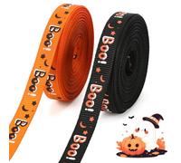 2 Rolls Halloween Ribbon for Wreaths 10yards Halloween Satin Balloon Black Fabric Thick Ribbon Orange Boo Ribbons for Hallowen Accessories, Party Decorations, Hair Bows, Balloon, Candy Gifts