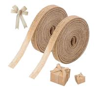 2 Rolls Jute Hessian Ribbon, 1cm Wide 20m Long Each, Natural Burlap Ribbon for Gift Wrapping, Crafting, DIY Décor and Holiday Projects