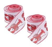 2 Rolls Lobster Print Wired Ribbon 2 Rolls for Bow Making, 2.5 Inch