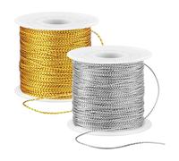 2 Rolls Metallic Cord 0.4mm ×40m - Beading Cords,Non-Elastic Metallic String, for Gift Wrapping Paper, Decoration Crafts (Silver,Gold)