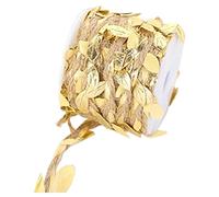 2 Rolls Natural Jute Twine with Artificial Leaf Braided Simulation Vine Creative Burlap Leaf Ribbon Rustic Hemp Rope Gold