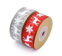 2 Rolls Organza Ribbon,20M/22 Yards Edge Gift Wrapping Ribbon for Christmas Decoration Craft Snowflake Elk Reindeer Ornament Red+Grey 2.5 cm with Snowflake Elk (Christmas)