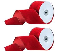 2 Rolls Packaging Wired Ribbon - Christmas Velvet Ribbon - Velvet Ribbons for Crafts Use Classic Christmas Colors to Add A Different Feel to Your Holiday Decorations