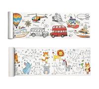 2 Rolls Paper Roll for Kids, Drawing Paper for Kids, DIY Colouring Papers, Creative Indoor Activities, Fine Motor Skills Development, 300 x 30 cm Animal World and Transportation Vehicles