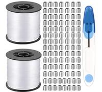 2 Rolls Picture Hanging Wire, Clear Nylon String, Monofilament Fishing Line | Clear 0.55mm nylon for discreet hanging; 2 x 200m rolls, 100 aluminium ferrules and capped scissors for Fishing,Hanging,Craft