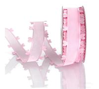 2 Rolls Premium Chiffon Gift Ribbon with Heart Edge 18 m, Lightweight Organza Ribbon Decorative Ribbon for Bows, Ribbon for Bouquets, Wedding, Gift Wrapping & DIY Crafts (Pink, 2.5 cm)