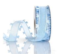 2 Rolls Premium Chiffon Gift Ribbon with Heart Edge 18 m, Lightweight Organza Ribbon Decorative Ribbon for Bows, Ribbon for Bouquets, Wedding, Gift Wrapping & DIY Crafts (Blue, 3.8 cm)