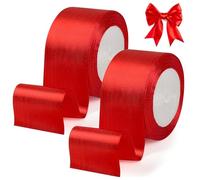 2 Rolls Red Ribbons 50mm x 22m - Double Sided Wide Ribbon, Thick Red Satin Ribbons for Gift Wrapping Crafting Cake Decoration Wedding Christmas Hair Bow Sewing Bouquets