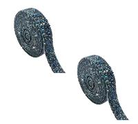 2 Rolls Rhinestone Diamond Ribbons 1 Yard,Self Adhesive Resin Rhinestone Strips,Bling Rhinestone Trim DIY Diamond Stickers AB Black,Hot Stamping Diamond Sticker Tape for Glitter Clothes,2CM