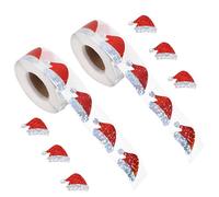 2 Rolls Santa Hat Stickers, 1000 Pcs Glitter Christmas Hat Stickers, Sticker Roll, Holiday Stickers, Xmas Stickers for Envelopes Journals Party Supplies Invitation Greeting Card