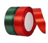 2 Rolls Satin Ribbon, 25mm Red and Green Ribbon Christmas Ribbon Fabric for Gift Wrapping Wedding Valentine Christmas(25 mm x 25 Yards)