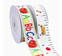 2 Rolls School Ribbon 7/8 Inch, 20 Yards Ruler Bus Apple ABC Pencil Teacher Grosgrain Ribbon for Gift Wrapping, Teacher Appreciation, Back to School Decoration