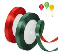 2 Rolls Stain Ribbons 10mm Gift Wrap Ribbon Christmas Day Decorative Ribbon Thick Fabric Ribbon for Crafting Wedding Party Package Decoration (72.2ft) (Red + Green)