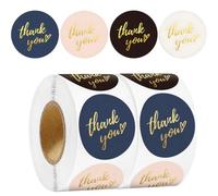 2 Rolls Thank You Stickers, 500 Pieces Per Roll 2.5cm Round Self-Adhesive Labels, Premium Paper Sticker Tags for Gift Wrapping Wedding Birthday Envelopes Party & Business Packaging