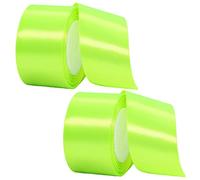 2 Rolls Thick Bright Green Satin Ribbon - 50mm Wide, 22M, Double Sided for Gift Wrapping, Crafting, Cake Decoration, Hair Bows, Bouquets, Christmas & Wedding