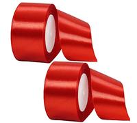 2 Rolls Thick Red Satin Ribbon 50mm x 22M for Gift Wrapping, Double Sided Wide for Crafting, Cake, Hair Bow, Bouquets, Christmas Decoration, Wedding Car