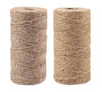 2 Rolls Total 656 Feet Natural Jute Twine with Metallic Gold & Silver Wire 2mm Thick 2 Ply Jute Twine String for DIY Crafts Jewelry Making Gardening Floristry Gift Wrapping Christmas Wedding