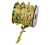 2 Rolls Waxed Jute Twine with Simulation Leaf Braided Artificial Vine Natural Burlap Leaf Ribbon Creative Hemp Rope Dark Brown