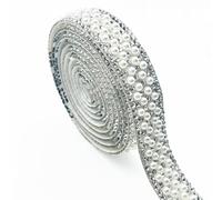 2 Rolls White Pearl Rhinestone Diamond Ribbons 1.5CM*1Yard Self Adhesive Pearl Rhinestone Strips,Gemstone Embellishments for DIY Glitter Decorate