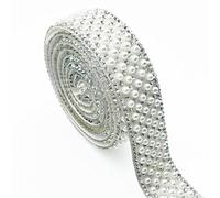 2 Rolls White Pearl Rhinestone Diamond Ribbons 2CM*1Yard Self Adhesive Pearl Rhinestone Strips,Gemstone Embellishments for DIY Glitter Decorate