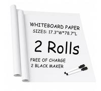 2 Rolls Whiteboard Paper Sticker Roll, DIY Self-Adhesive Dry Erase Paper Film, Large 17.3" X 78.7" with 2 Black Water-Based Pens, Chalkboard Wallpaper for Home Office