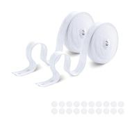 2 Rolls Wide Elastic for Sewing with Button Holes, 10m×20mm Wide Elastic Band, Polyester and Rubber Elastic Band for Sewing, with 20 Resin Buttons, Elastic Strap for Belt Trouser Cord (20m White)