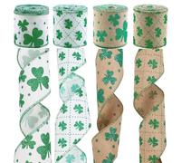 2 Rolls Wired Edge Ribbons, Green Glitter Plaid Fabric Wrapping Ribbon for DIY Bow Wreath Making Spring Holidays Party Decor