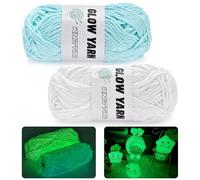 2 Rolls Yarn for Crocheting - Glow in The Dark Yarn for Crochet 55 Yard Per Roll for DIY Art,Knitting, Crocheting, and Crafts, Crochet Kit for Beginners, Christmas Halloween Decorations (White+Blue)