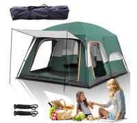 2-Room Family Camping Tent, 8-10/6-8/4-6 Person Outdoor Tent with Porch, Carry Bag, Privacy Changing Room Shelter Waterproof, 2 Windows & 3 Doors, Large and Spacious, Easy Setup green 420*300*200cm