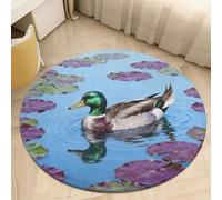 2' Round Area Rug for Bedroom Water Absorbent Coral Velvet Low Pile Floor Carpet Thin Non-Slip Backing Mallard on Water Lily Throw Rug Washable Bathroom Mat for Tub Shower Toilet