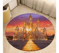 2' Round Area Rug for Bedroom Water Absorbent Coral Velvet Low Pile Floor Carpet Thin Non-Slip Backing Crystal Amber Castle Throw Rug Washable Bathroom Mat for Tub Shower Toilet