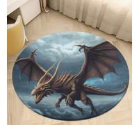 2' Round Area Rugs Ultra-Thin 0.2" Coral Velvet Low Pile Flying Dragon Indoor Mats for Entryway Washable Circle Bathroom Rug Welcome Front Door Mat Floor Carpet for Bedroom Decor