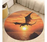2' Round Area Rugs Ultra-Thin 0.2" Coral Velvet Low Pile Sea Sunset Flying Dragon Indoor Mats for Entryway Washable Circle Bathroom Rug Welcome Front Door Mat Floor Carpet for Bedroom Decor