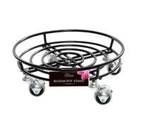 Samuel Alexander 2 Pack Heavy Duty Round Metal GardenPlant Flower Pot Stand Trolley Dolly on Strong Metal Castor Wheels 37cm - Black