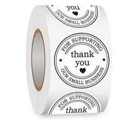 2" Round Classic Retro Stickers Thank You for Supporting Our Small Business Sticker Labels with Hearts - Printed White Thank You Stickers 500 Thank You Labels Per Roll (White, 2 inch)