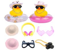 2 Rubber Ducks, Car Decorations, Rubber Ducks Bath Toys, Cute Car Accessories - Duck Pool Float Set with Sunglasses, Hats, Camera for Bath, Party Decor, Baby Showers