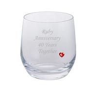 2 Ruby Anniversary 40 Years Together Pair of Dartington Tumblers Brandy Glasses with Ruby Gem Heart