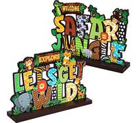 2 Safari Jungle Letter Sign Table Jungle Animals Party Decoration, Wild Animals Table Topper Zoo Table Centerpiece for Safari Jungle Dinner Baby Shower Birthday Picnic Carnival, 7.87 x 4.72 Inch