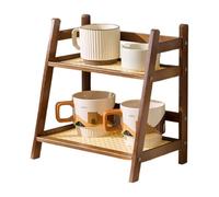 2 Scenarios Tea Hunt for Cabinet Cup Holder Made of Rattan imitat, Double Layer Storage Holder for Small Things and Water Cups on Desk, | Rattan-kaffebar