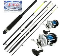 2 Sea Fishing Boat Max Rods 6FT Yellow Tip + JD300 Multiplier Reels 20lbs Blue